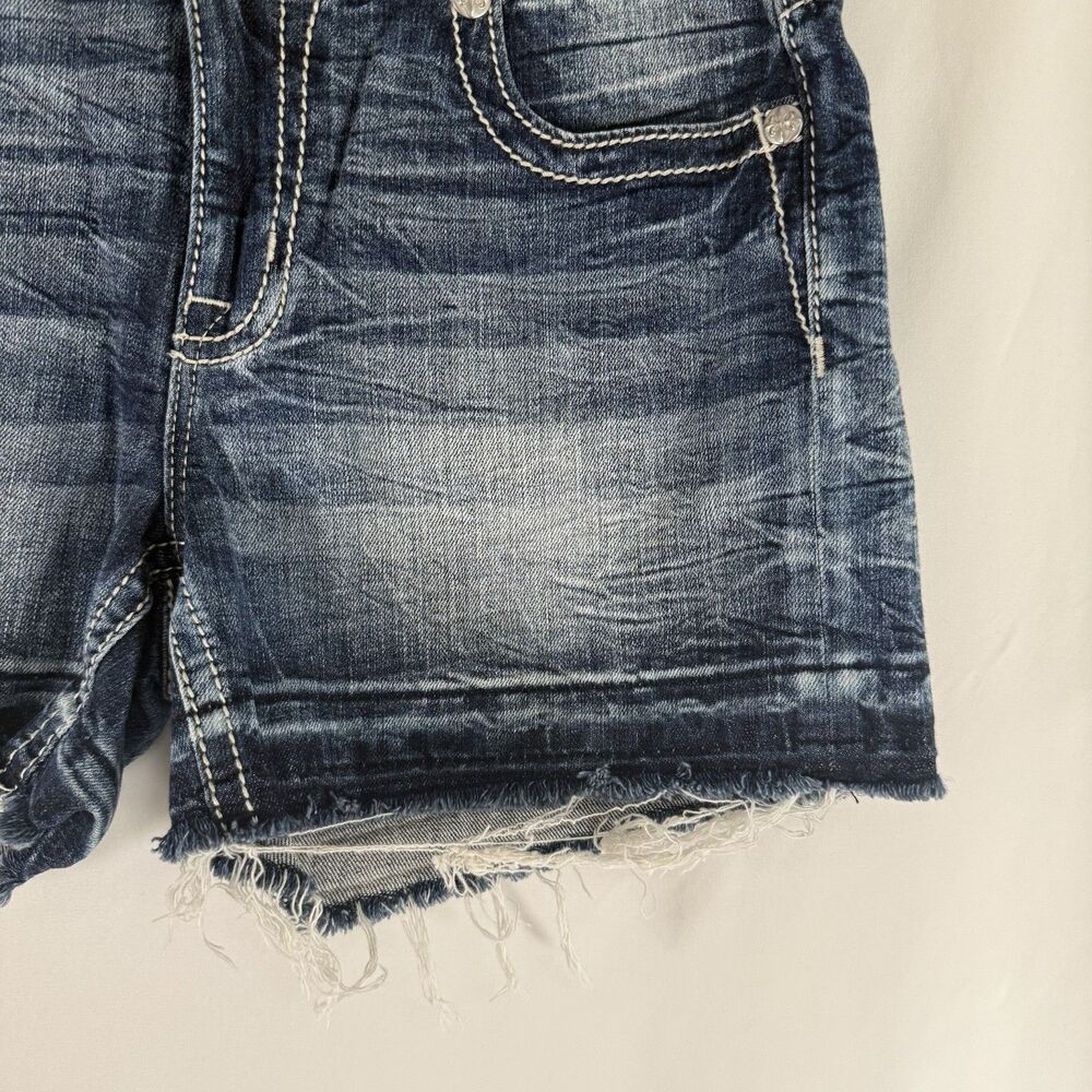Miss Me Jean Curvy Shorts Women's 30 Dark Wash Cut Off Whiskered 4.5" Inseam - Picture 3 of 10